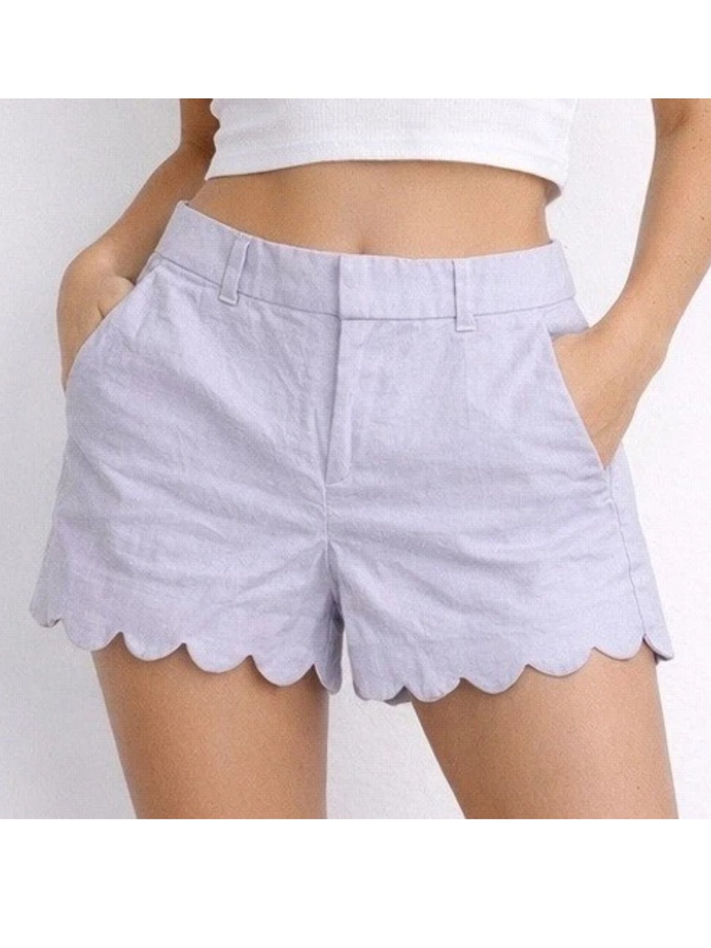 J.Crew Scalloped Hem Linen Blend Shorts Lavender Lilac Size 8 Coastal Preppy